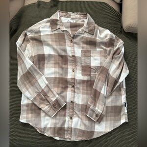 Hollister Women’s Casual Plaid Shirt in Brown and Cream